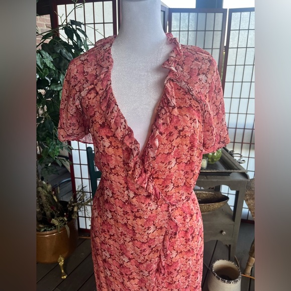 & Other Stories Pink Floral Ruffle Midi Dress Size 8 - Picture 4 of 13